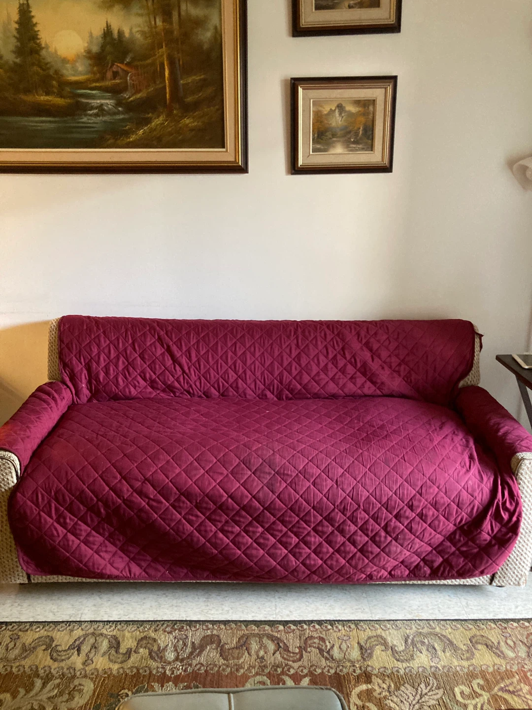 Maroon Quilted Sofa Cover