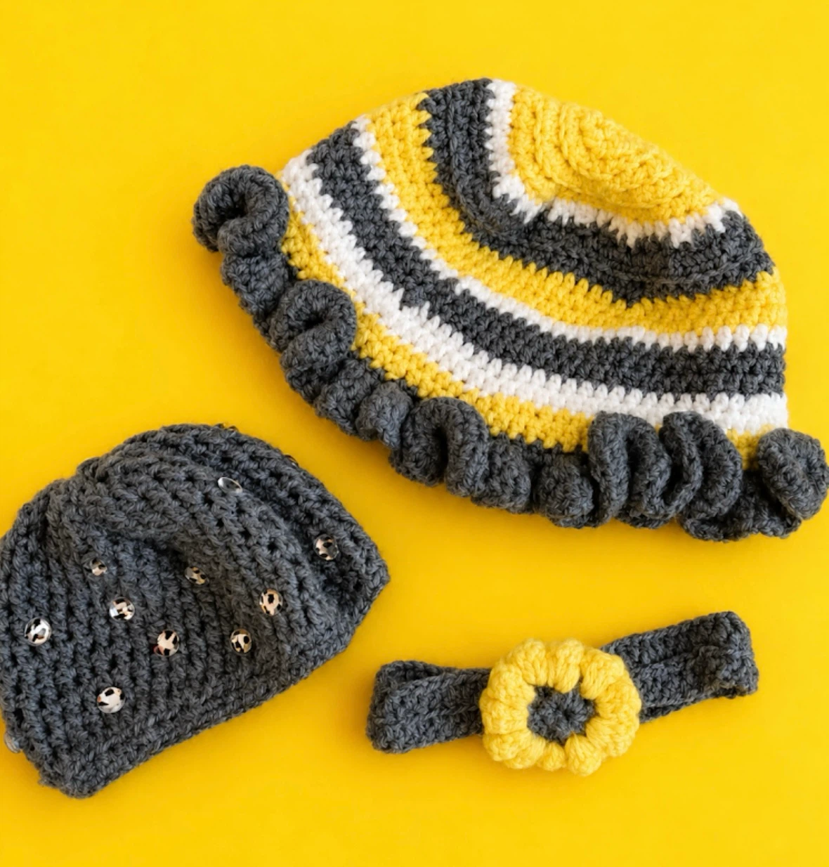 Crocheted Mom and Baby Hat and Headband Set