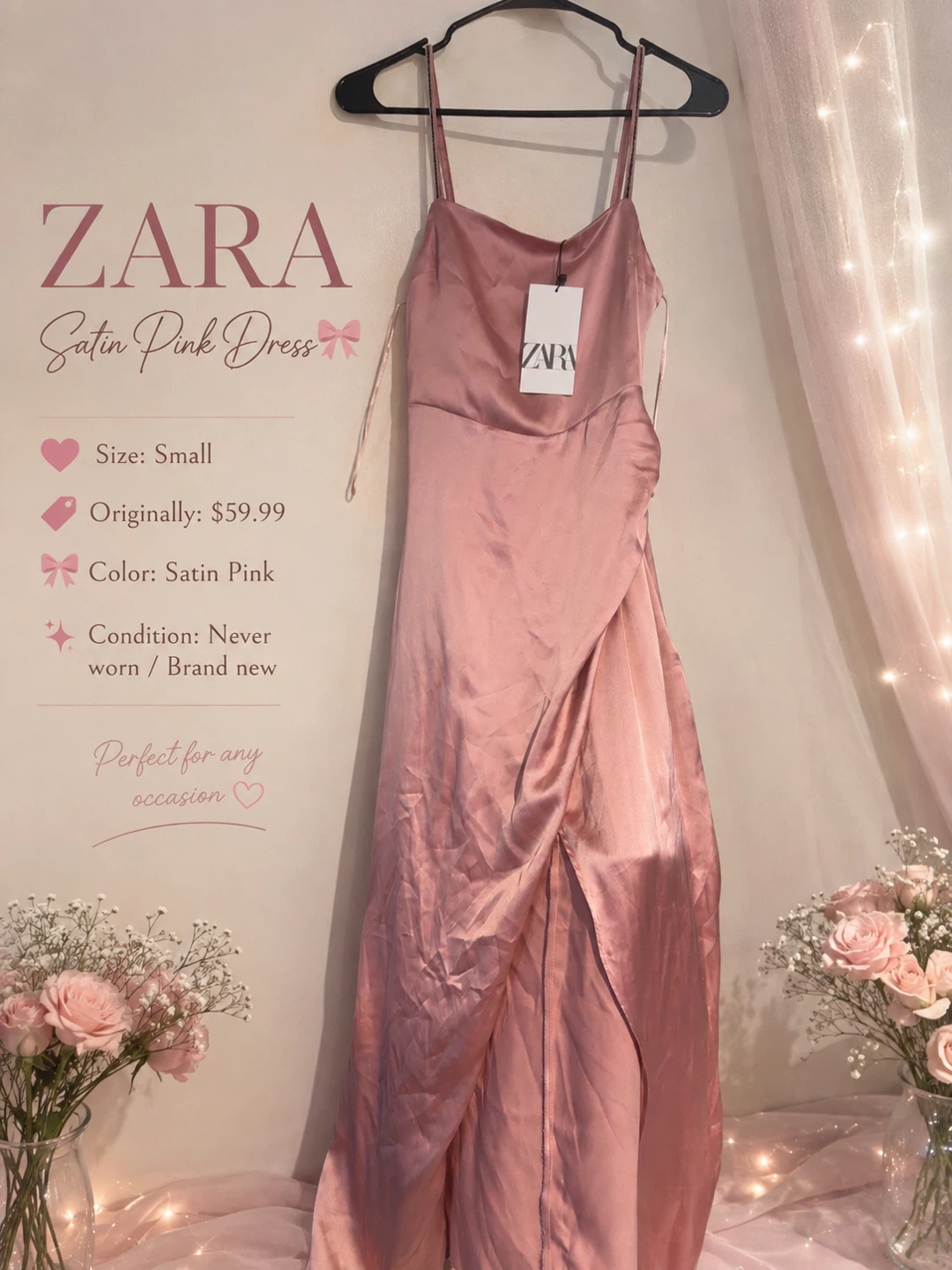ZARA Satin Pink Dress - Small