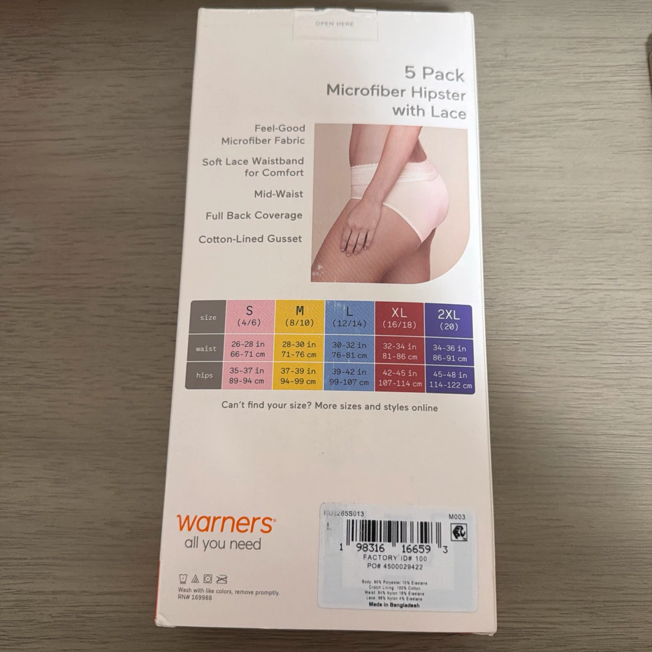 Warner's Microfiber Hipster with Lace 5 Pack - Size L - photo 2