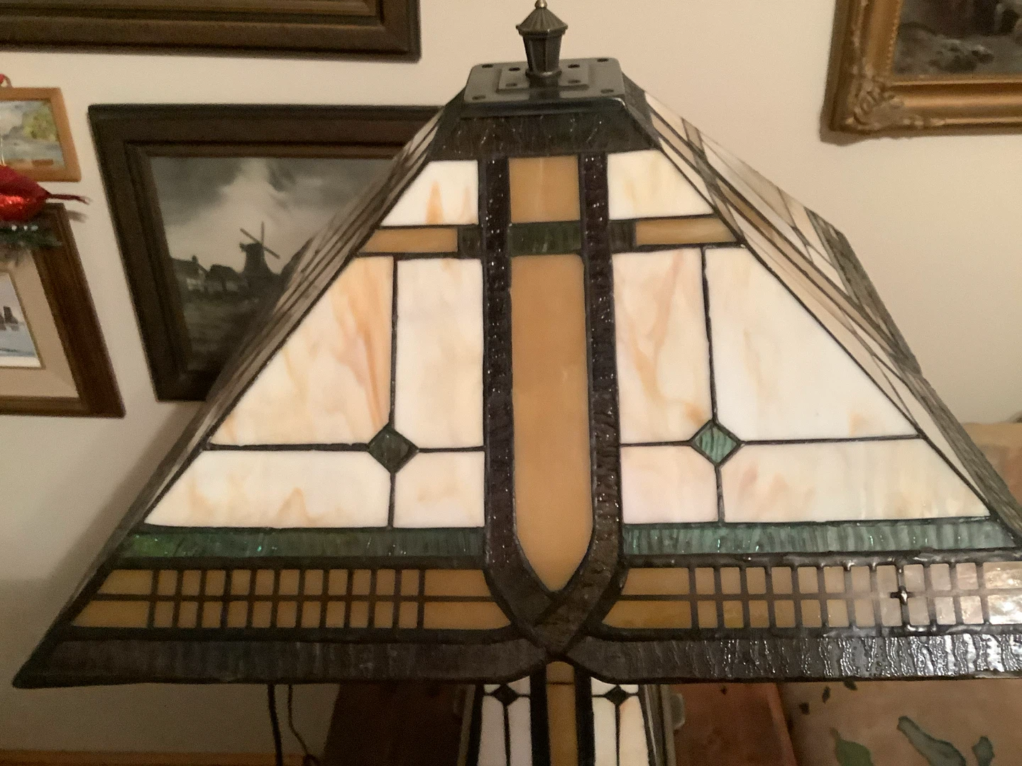 Double Lit Mission Style Stained Glass Tri-Light Lamp 🐞 - photo 2