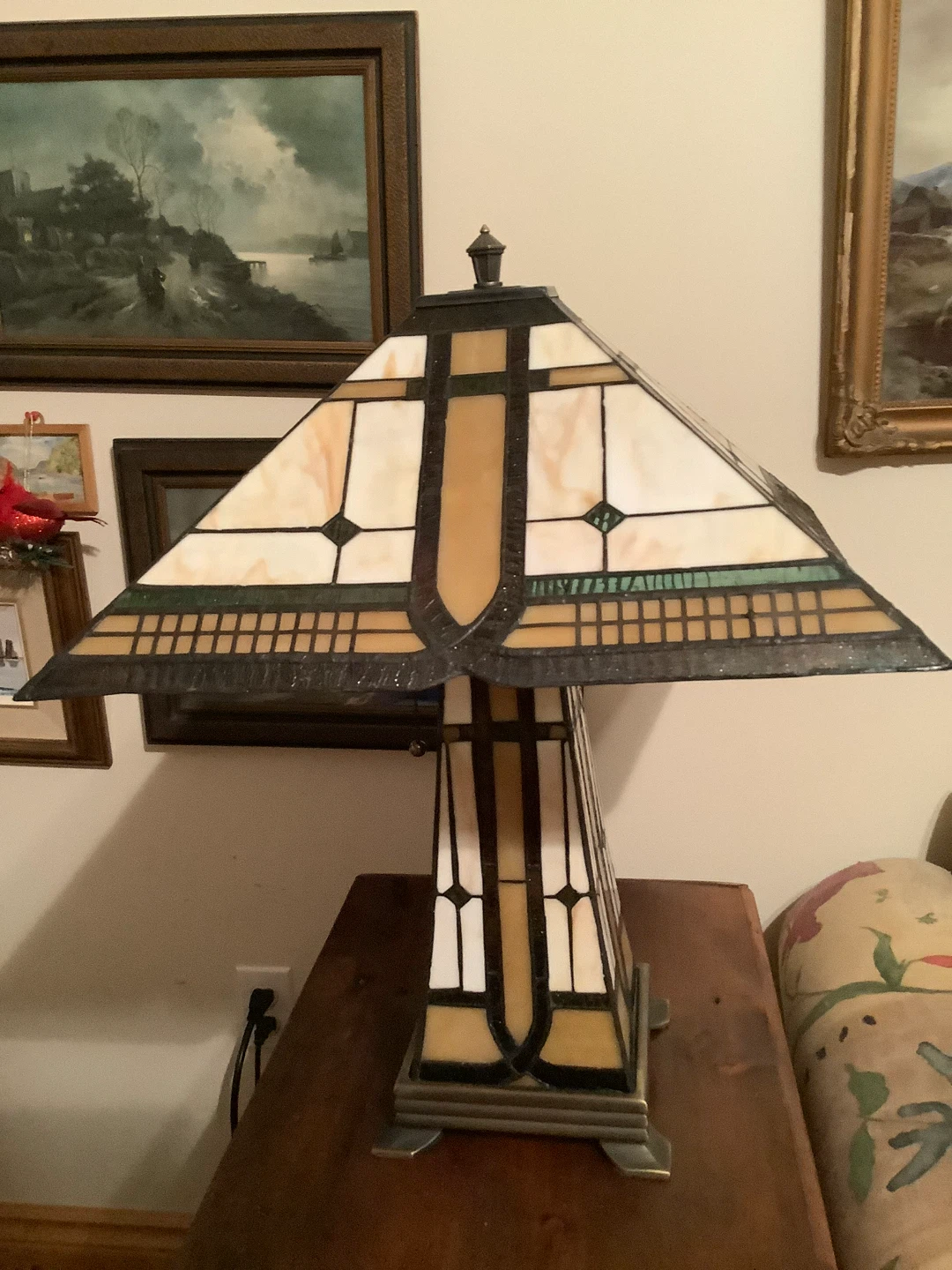 Double Lit Mission Style Stained Glass Tri-Light Lamp 🐞 - photo 3