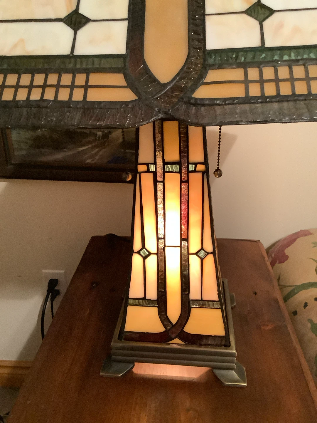 Double Lit Mission Style Stained Glass Tri-Light Lamp 🐞 - photo 4