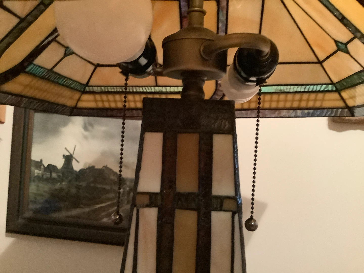 Double Lit Mission Style Stained Glass Tri-Light Lamp 🐞 - photo 5