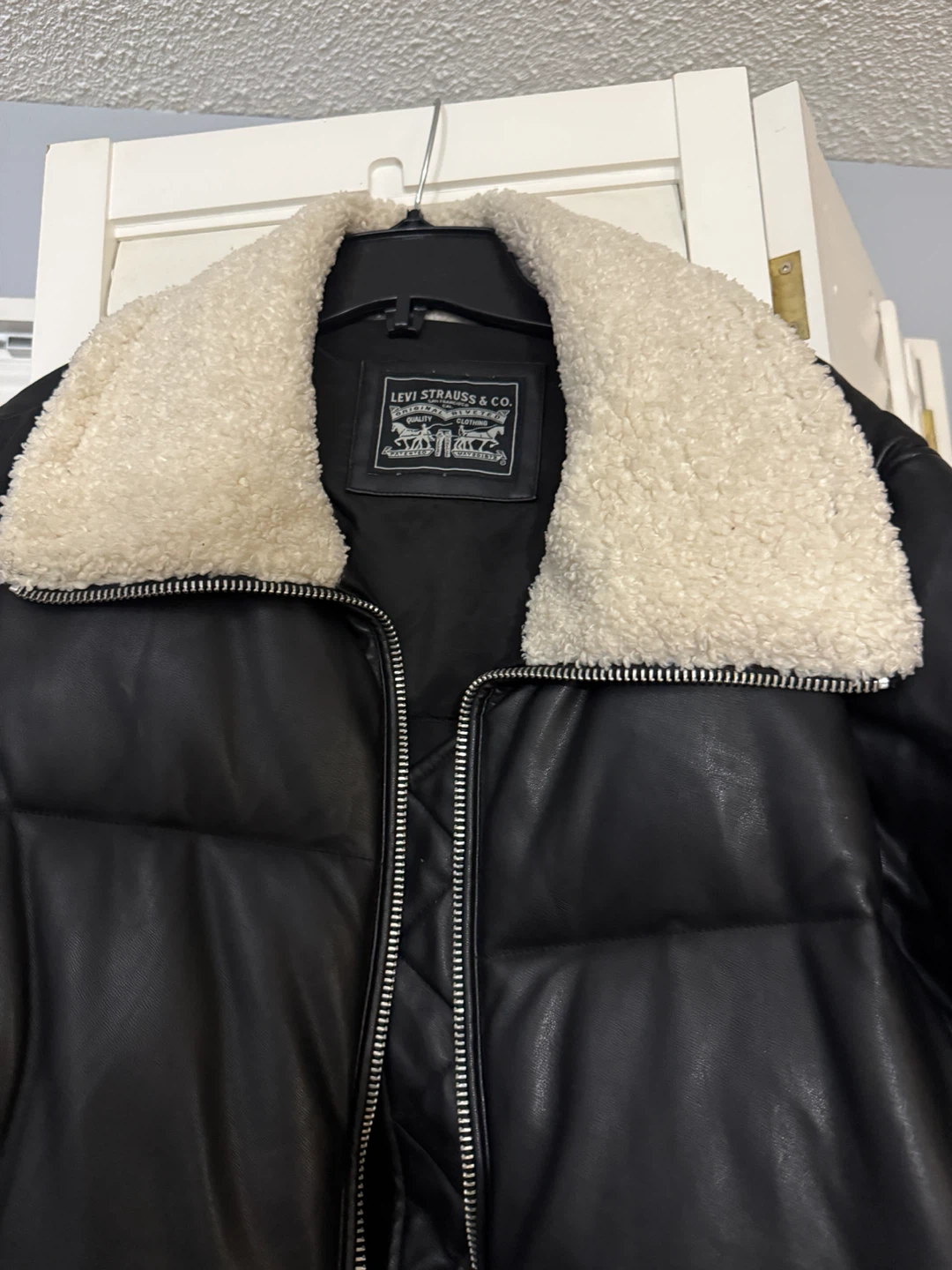 Levi's Faux Leather Puffer Jacket with Sherpa Collar