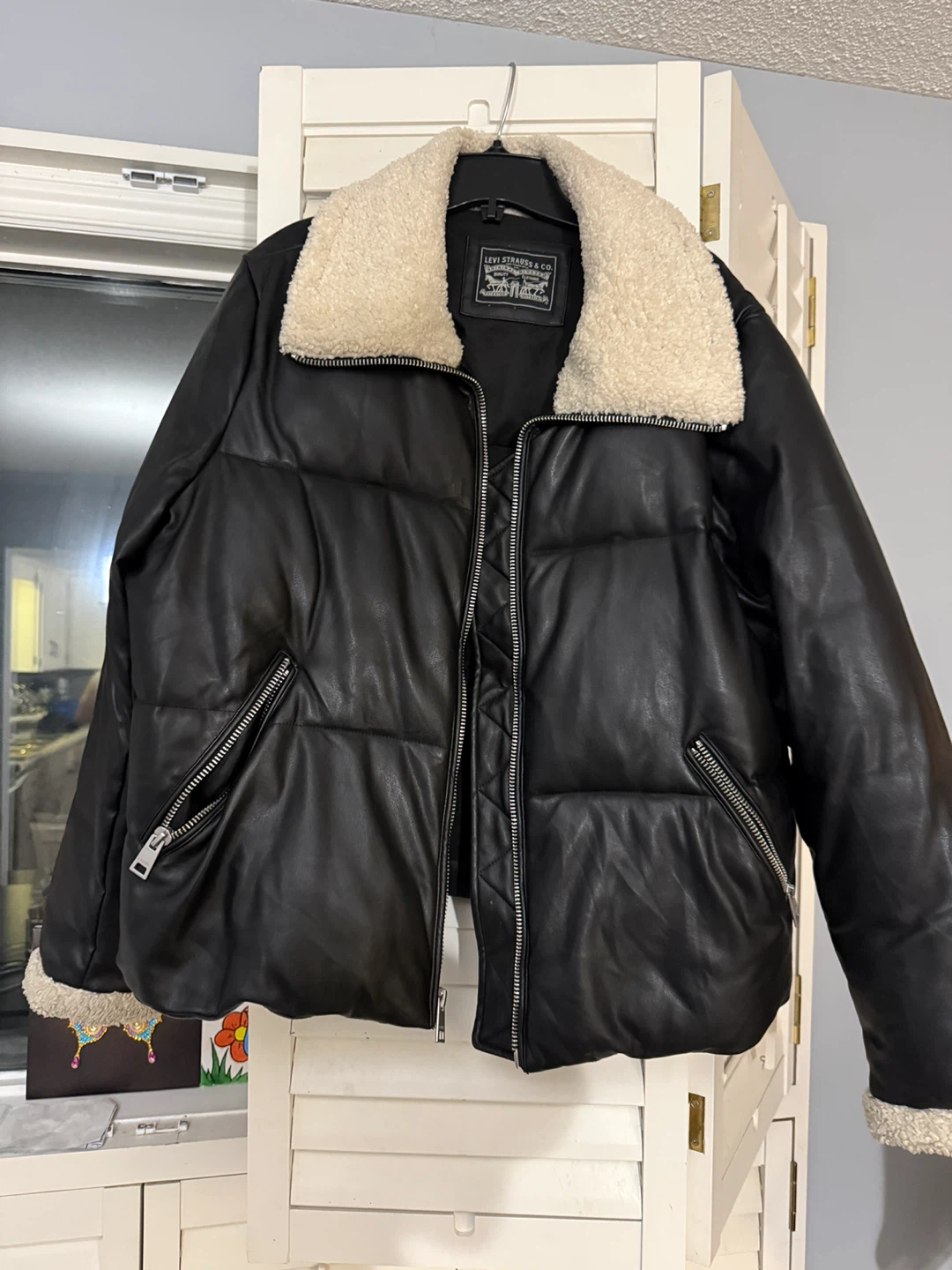 Levi's Faux Leather Puffer Jacket with Sherpa Collar - photo 2
