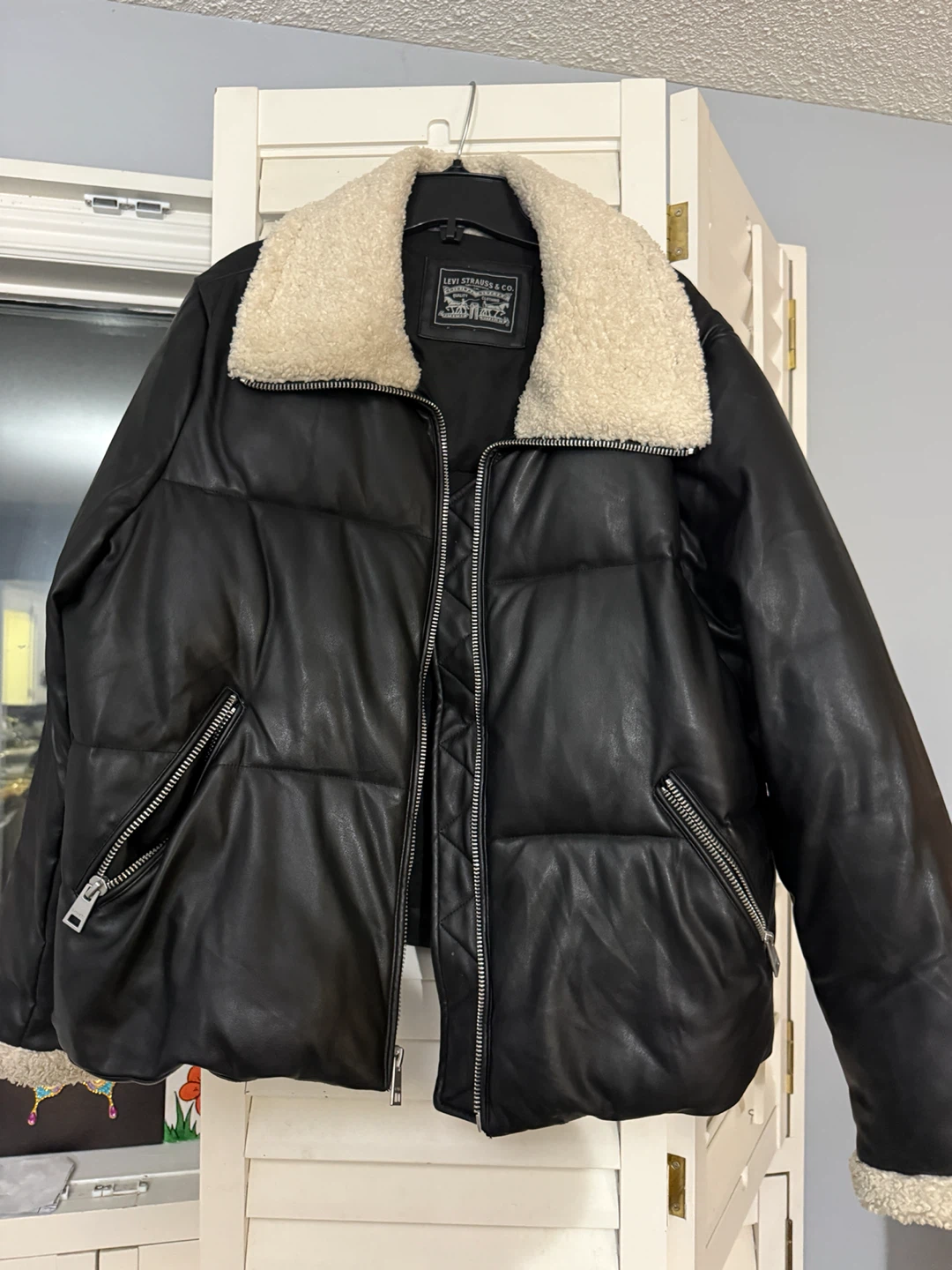Levi's Faux Leather Puffer Jacket with Sherpa Collar - photo 3