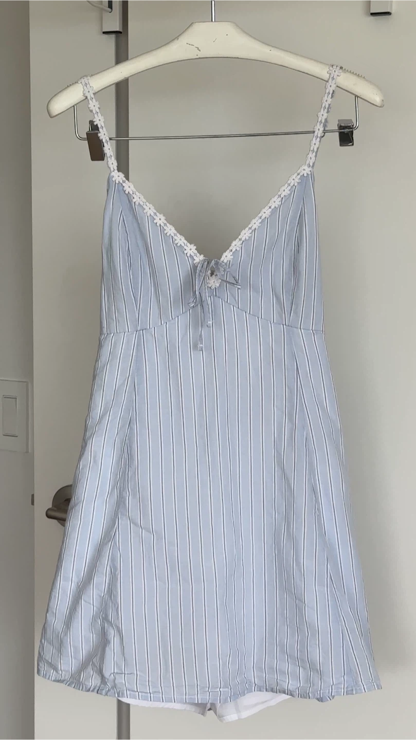 Hollister Blue Striped Daisy trim Mini Dress