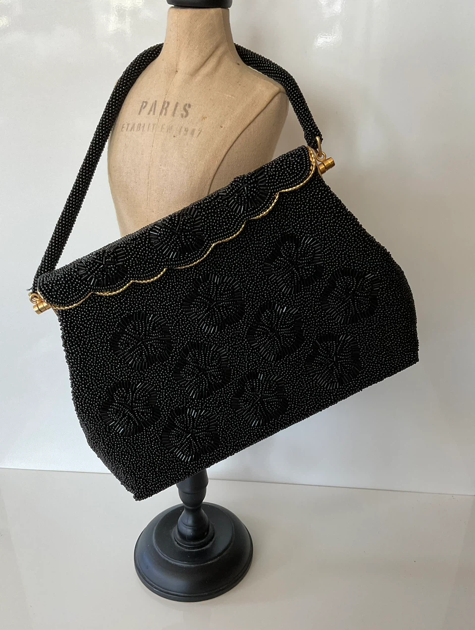 Vintage 1960s Black Beaded Cocktail Handbag