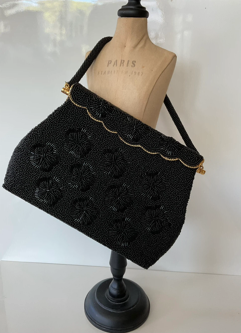 Vintage 1960s Black Beaded Cocktail Handbag - photo 2