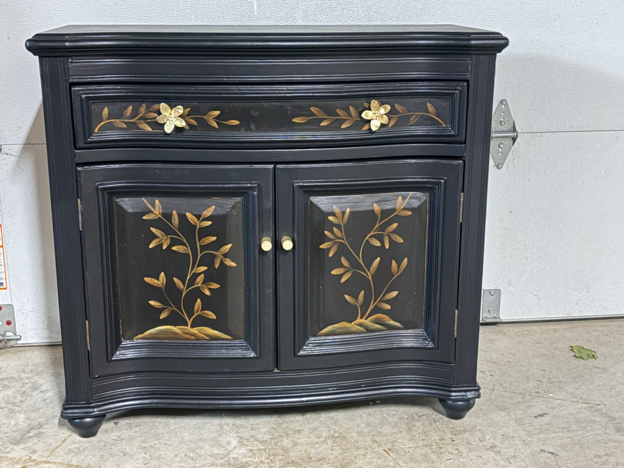 Black Accent Cabinet with Floral Design - photo 2