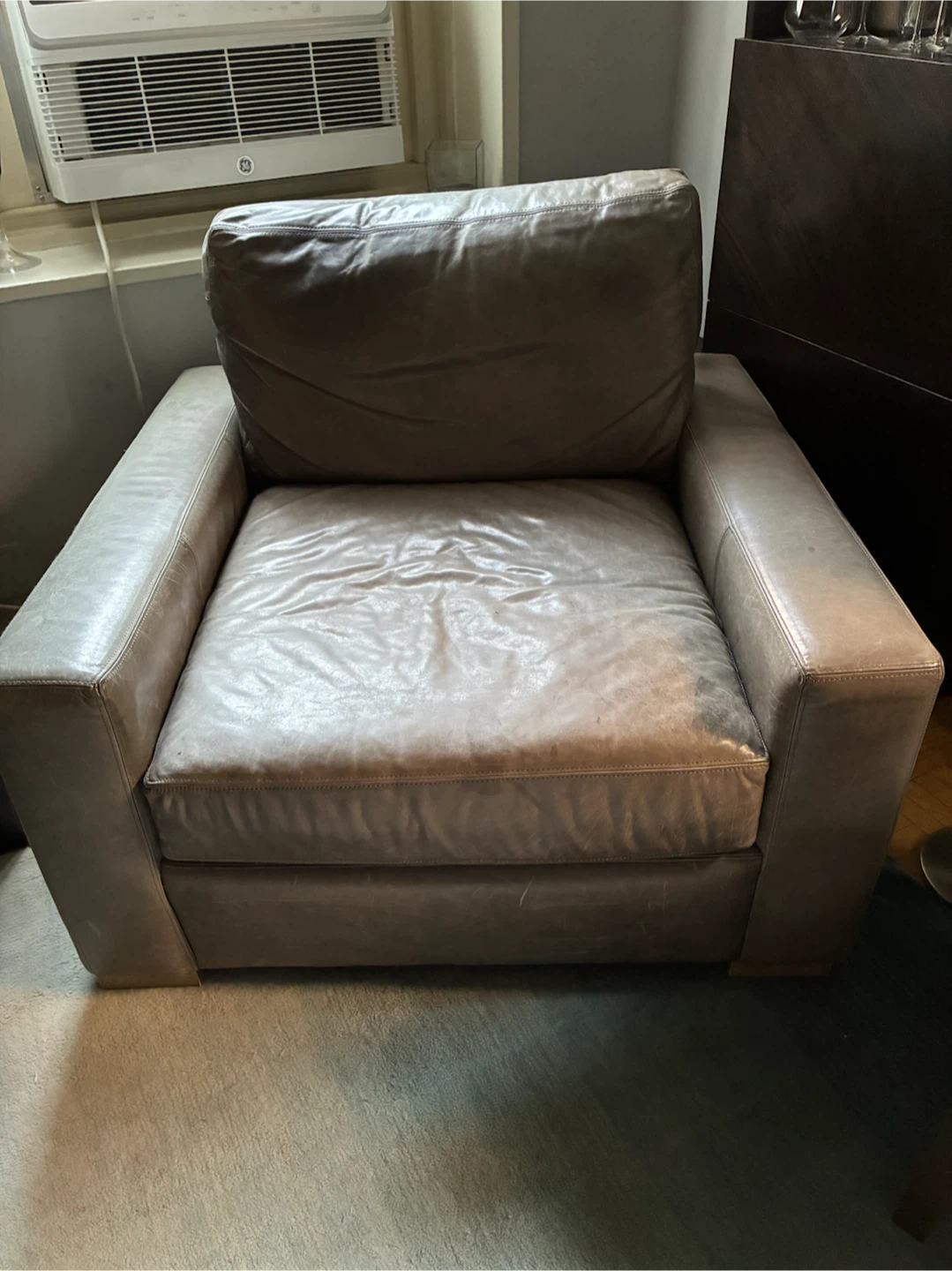 Restoration Hardware gray leather armchaor