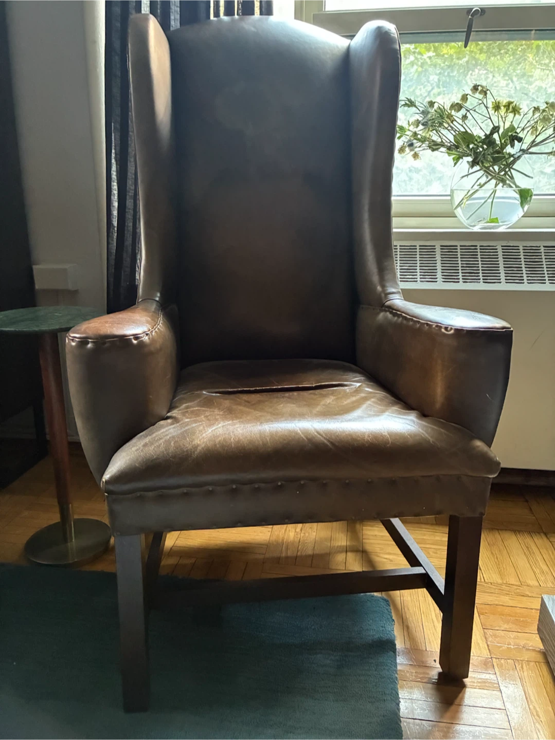 Restoration Hardware Brown Leather Wingback Accent Chair
