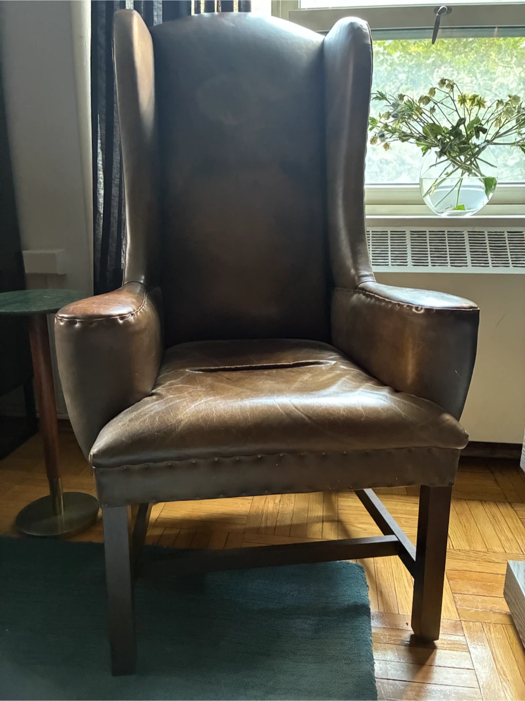 Restoration Hardware Brown Leather Wingback Accent Chair - photo 2