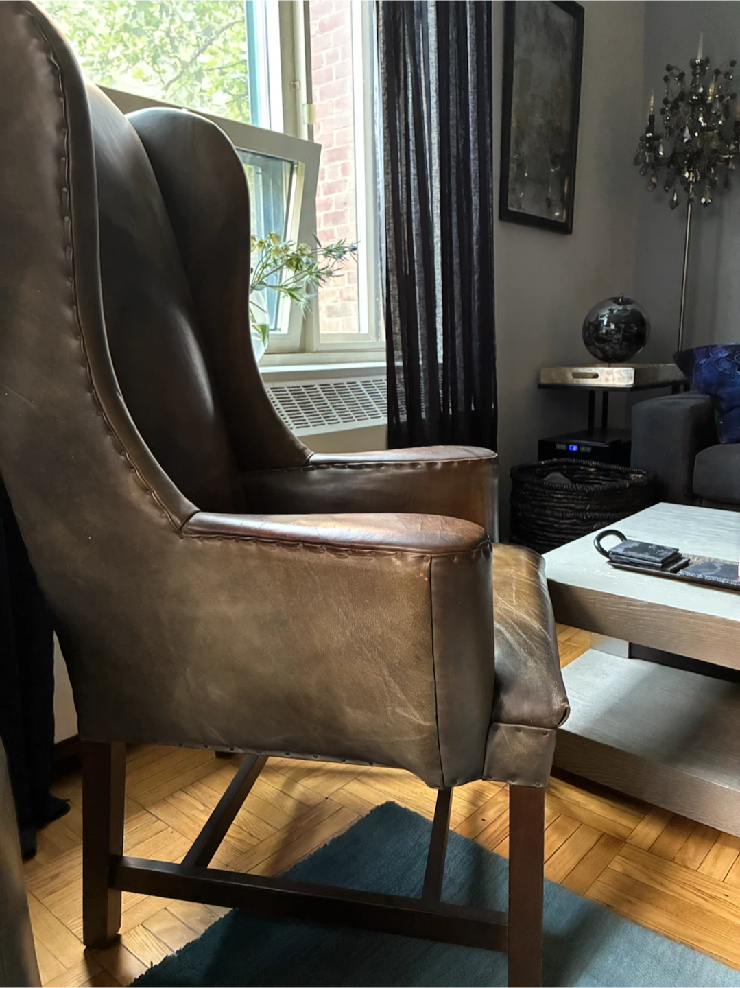 Restoration Hardware Brown Leather Wingback Accent Chair - photo 3