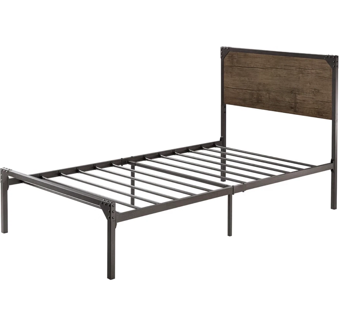 Industrial Style Metal Bed Frame with Wood Headboard - photo 3