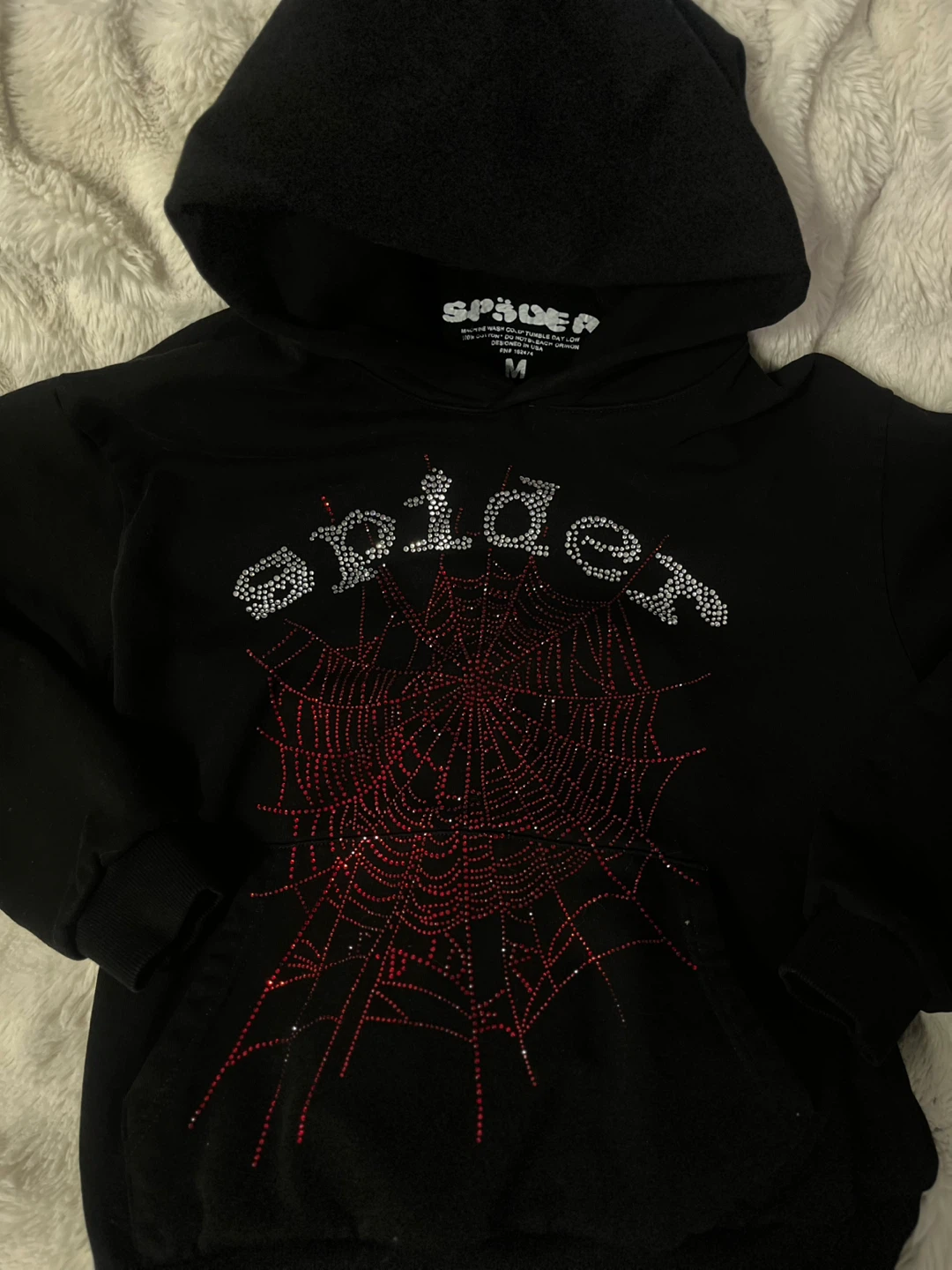 Spider Black Hoodie Rhinestone Spiderweb Size M