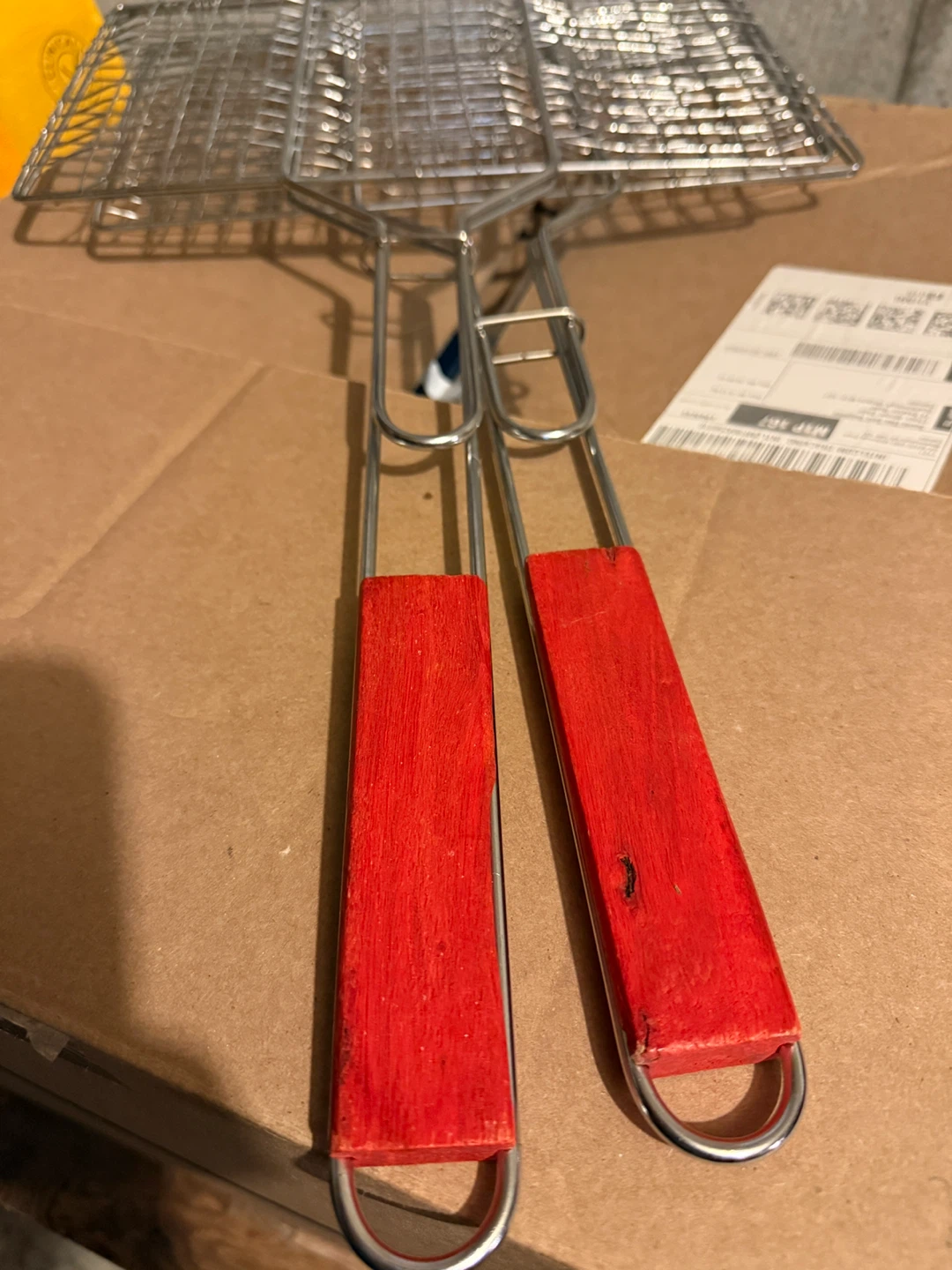 Grill Basket with Red Wooden Handles