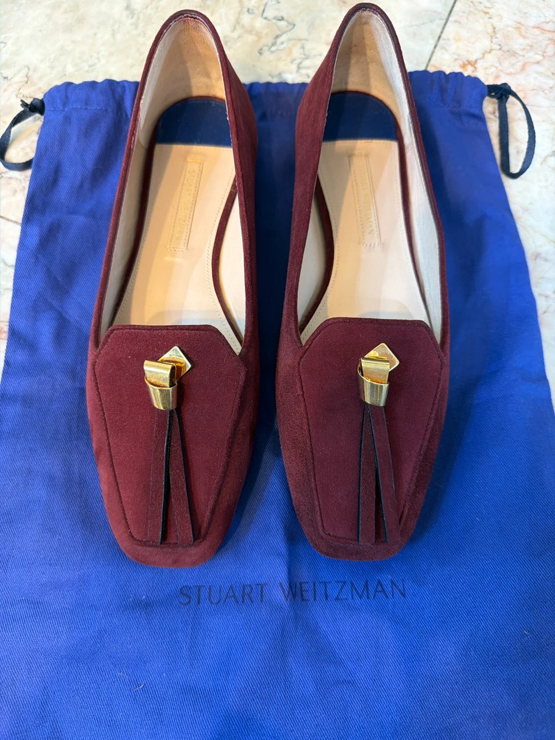 Stuart Weitzman Burgundy Suede Loafers