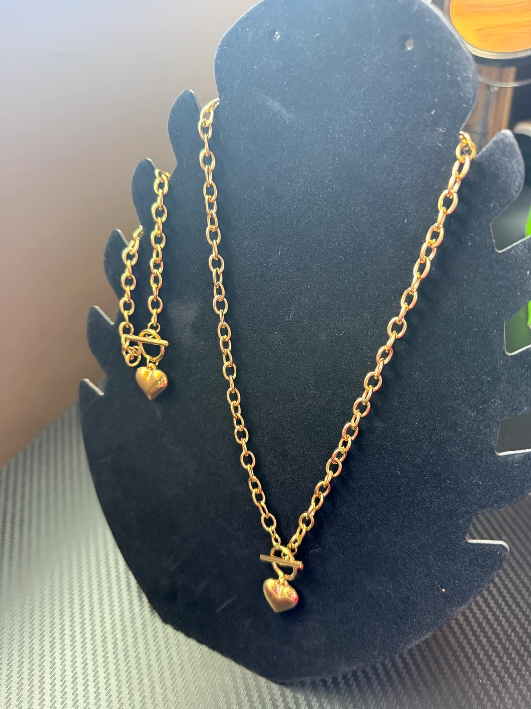 18K Gold-plated Heart Charm Necklace & Bracelet