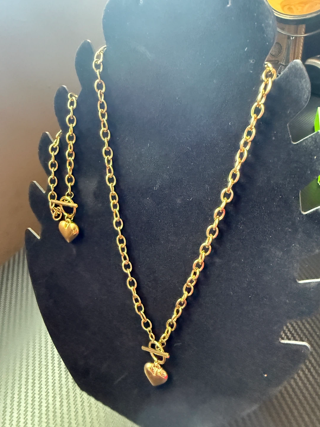 18K Gold-plated Heart Charm Necklace & Bracelet - photo 2