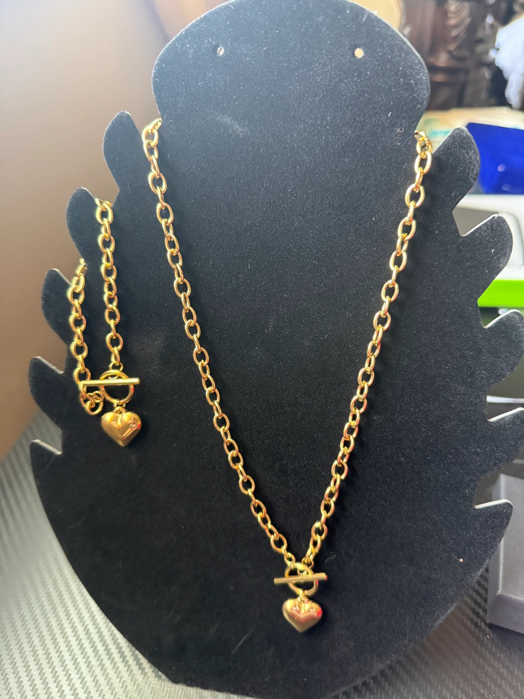 18K Gold-plated Heart Charm Necklace & Bracelet - photo 3