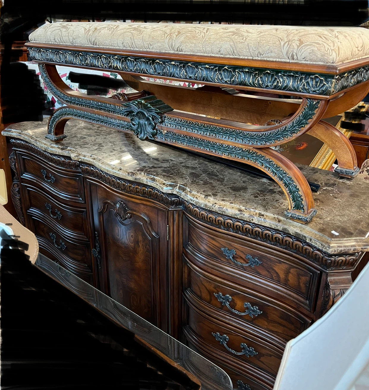 King size Ornate Wood and Marble Bedroom Set - photo 4