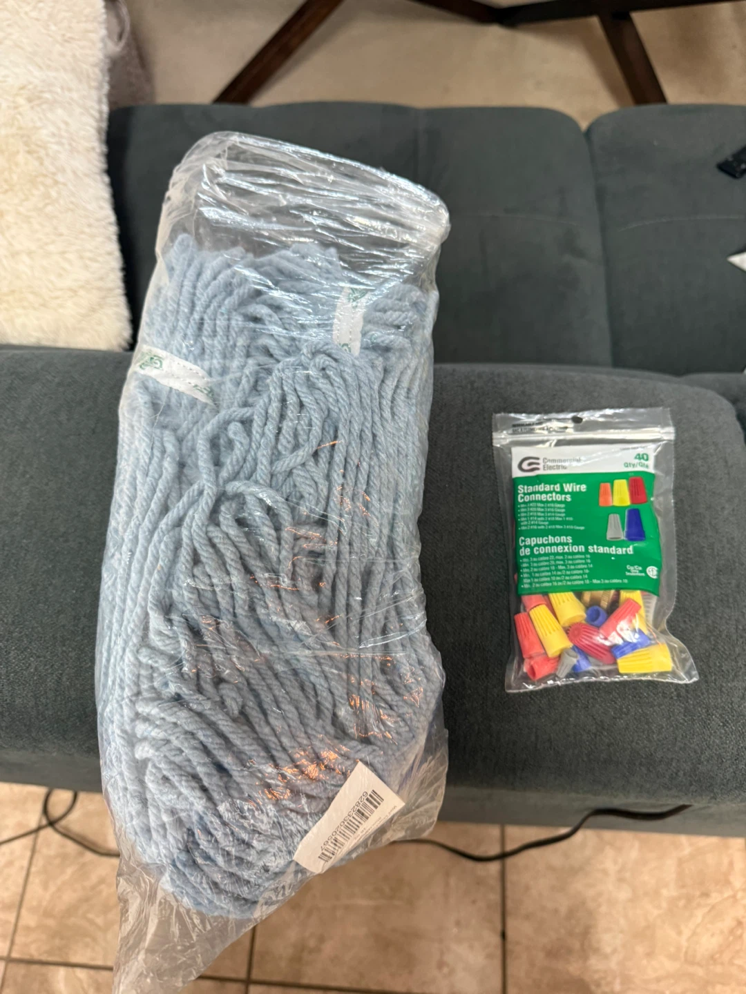 Light Blue Yarn Bundle with Wire Connectors