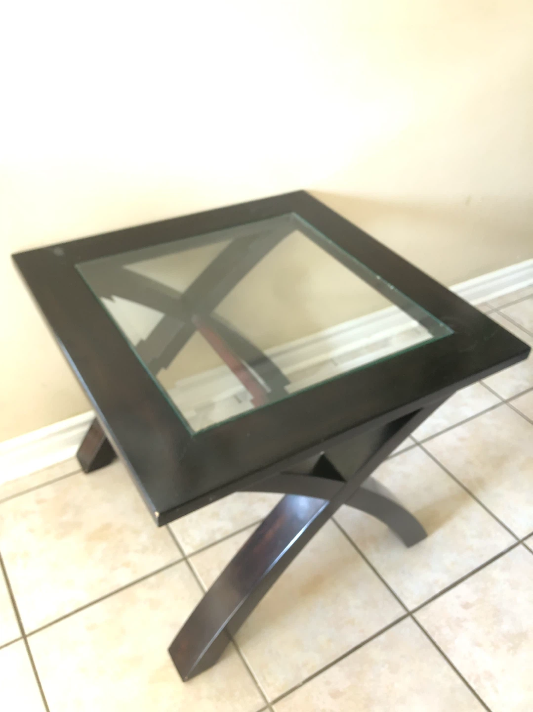 Dark Wood and Glass Side Table