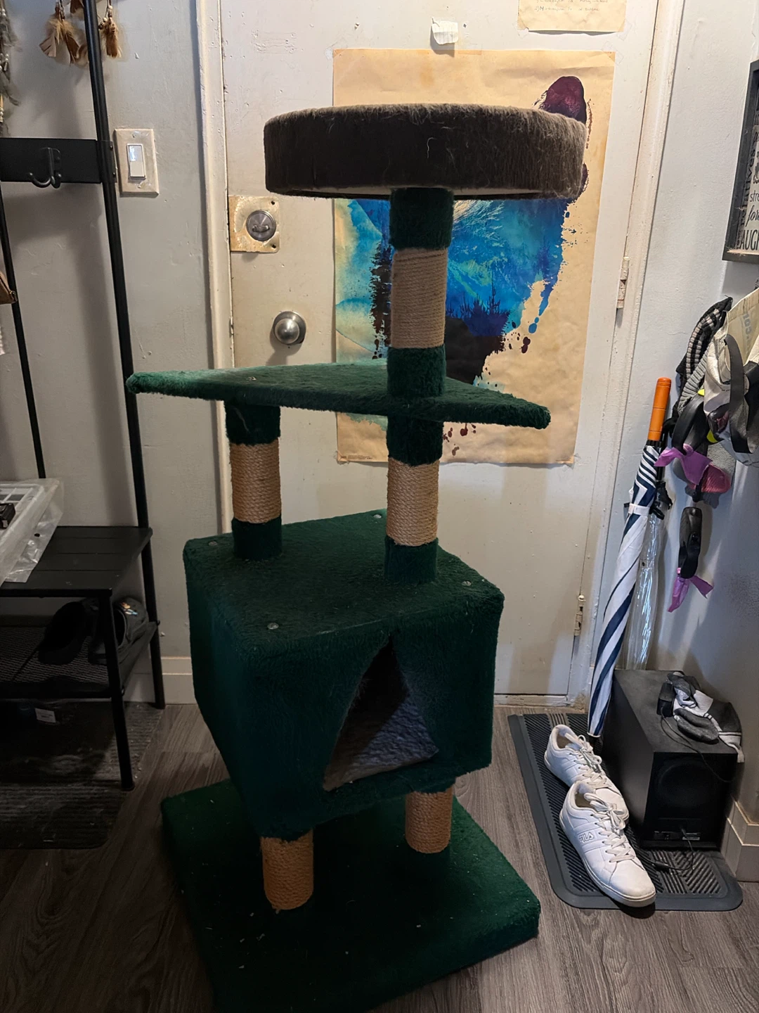 Green Cat Tree Condo with Perch