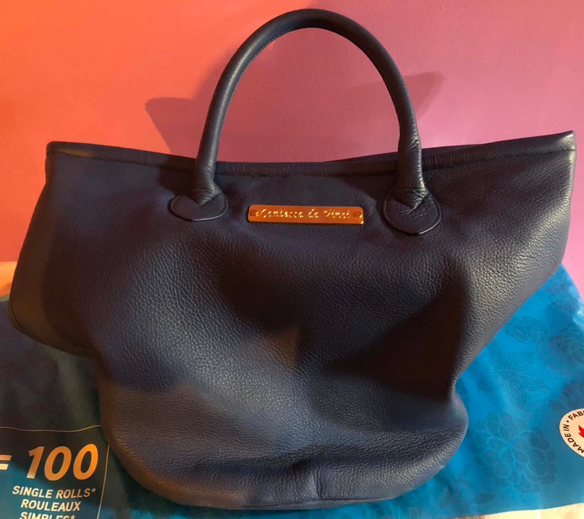 Contessa da Vinci Navy Leather Tote Bag