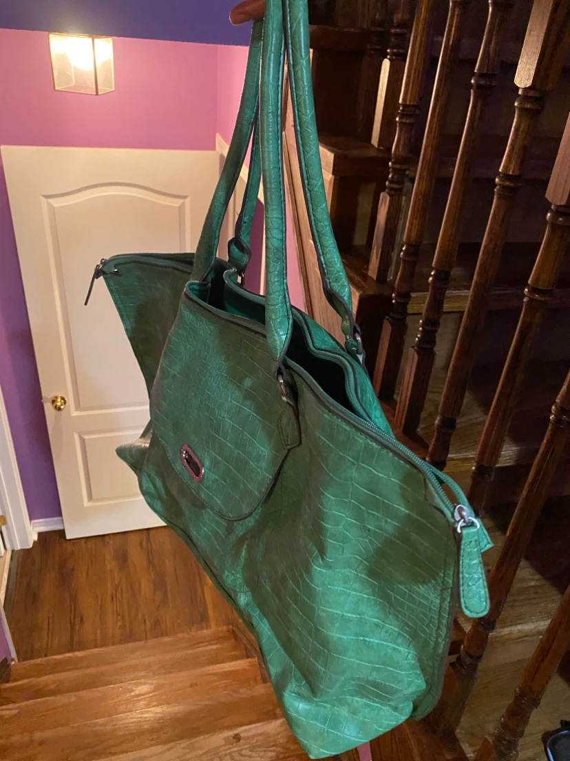 Green Crocodile-Embossed Tote oversized leather bagBag - photo 2