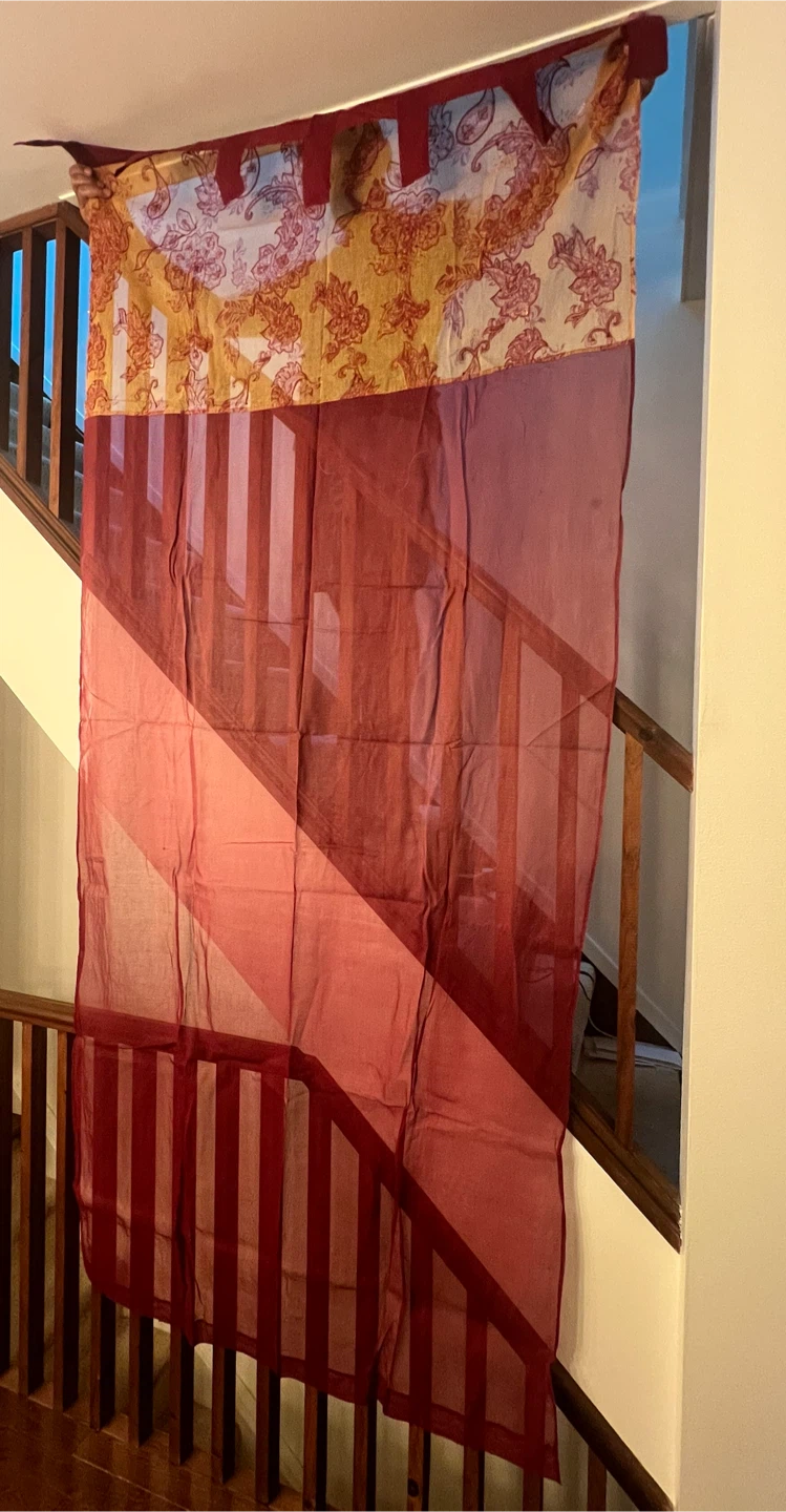 2 x Sheer Red and Orange Paisley Curtain Panel