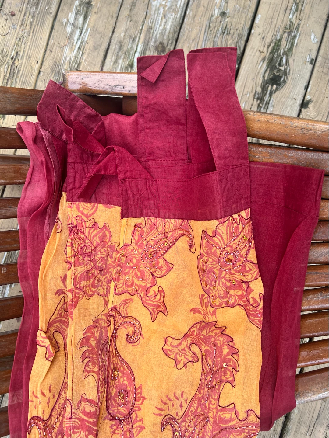 2 x Sheer Red and Orange Paisley Curtain Panel - photo 2