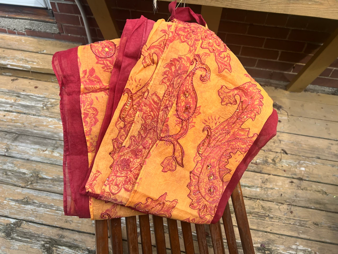 2 x Sheer Red and Orange Paisley Curtain Panel - photo 3