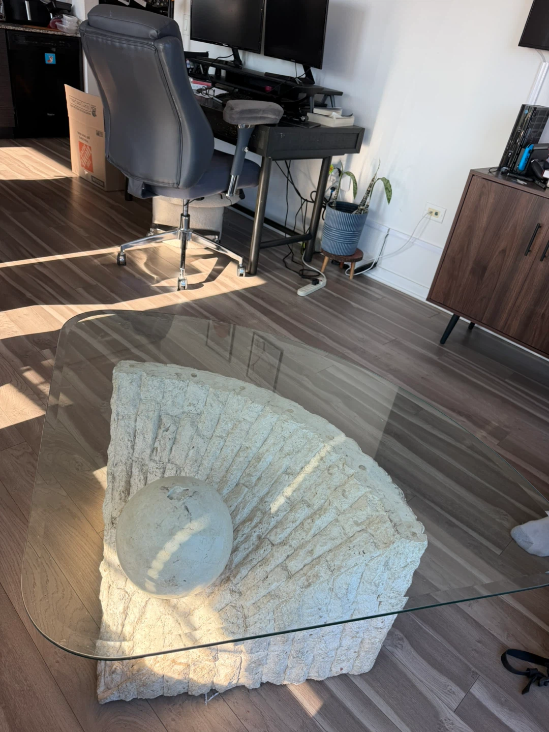 Glass Top Coffee Table with Sculptural Base