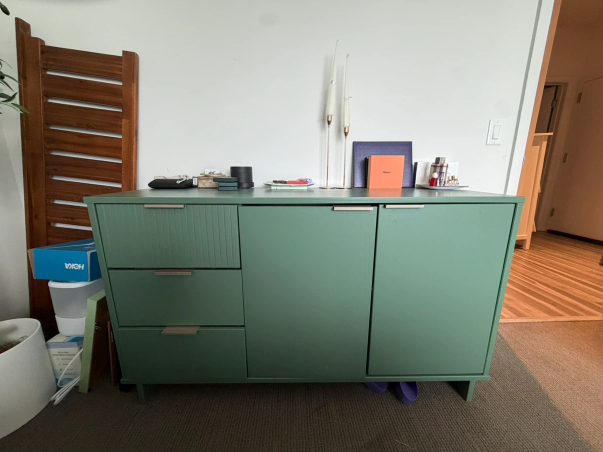Green Cabinet with Drawers and Doors