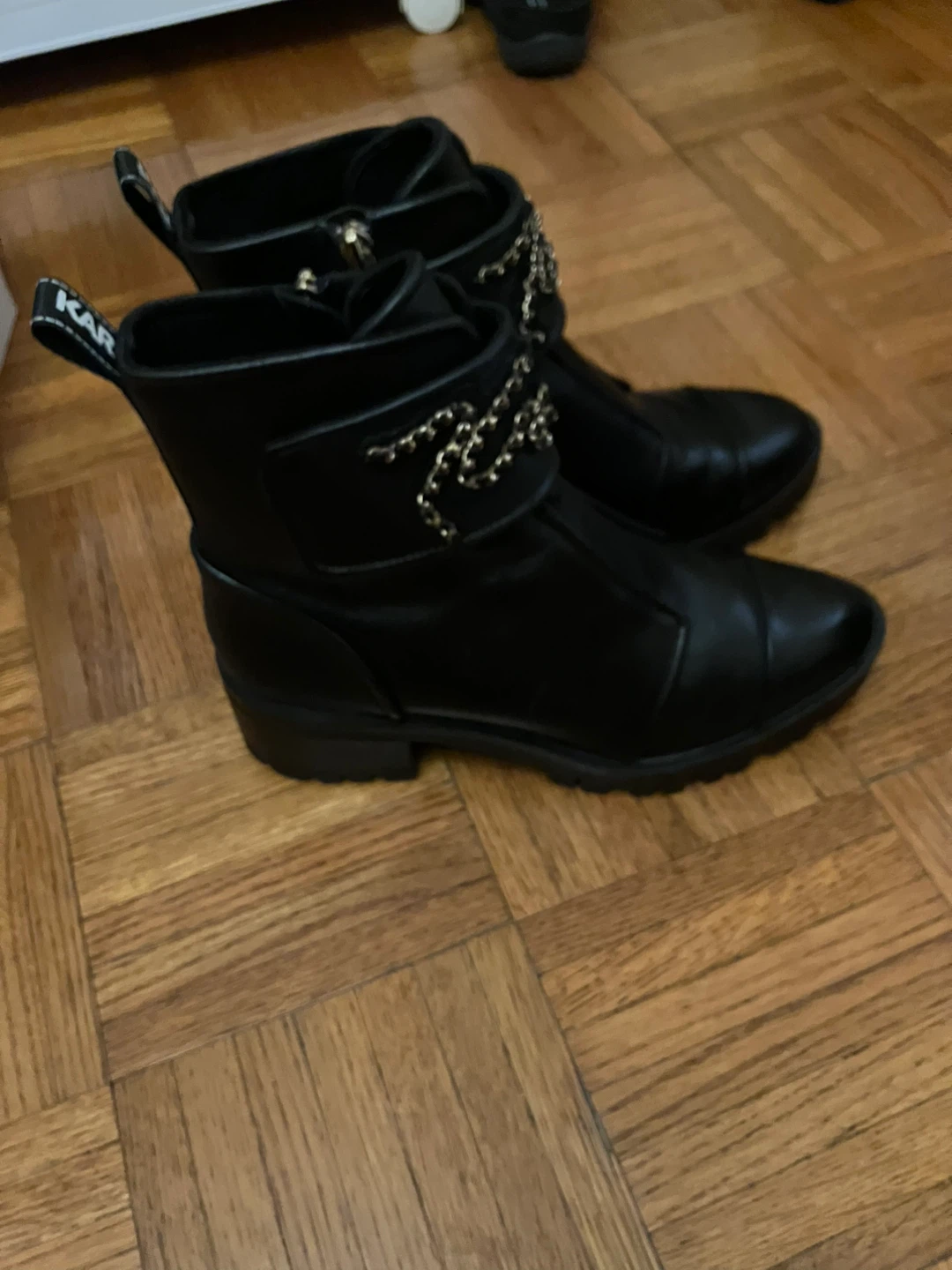 Karl Lagerfeld Black Leather Chain Detail Ankle Boots
