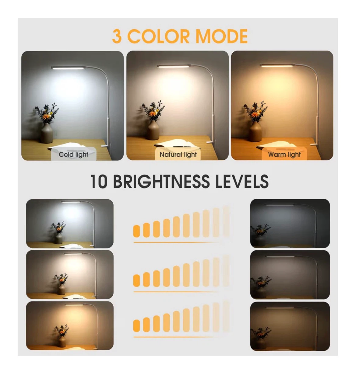 New White LED Desk Lamp with 3 Color Modes - photo 5
