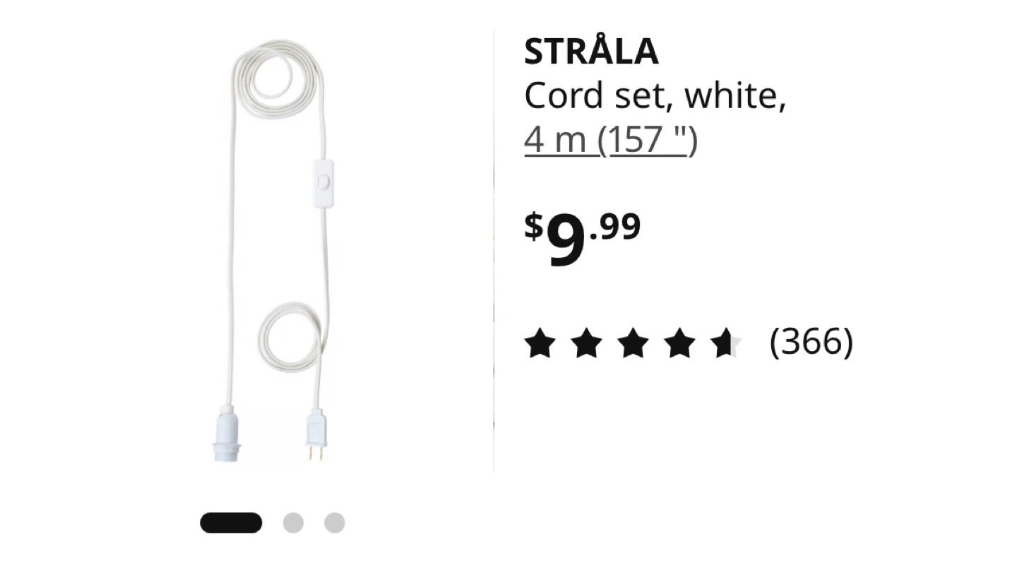 IKEA GULLSUDARÉ 45cm paper lampshade with STRÅLA cord set. - photo 3