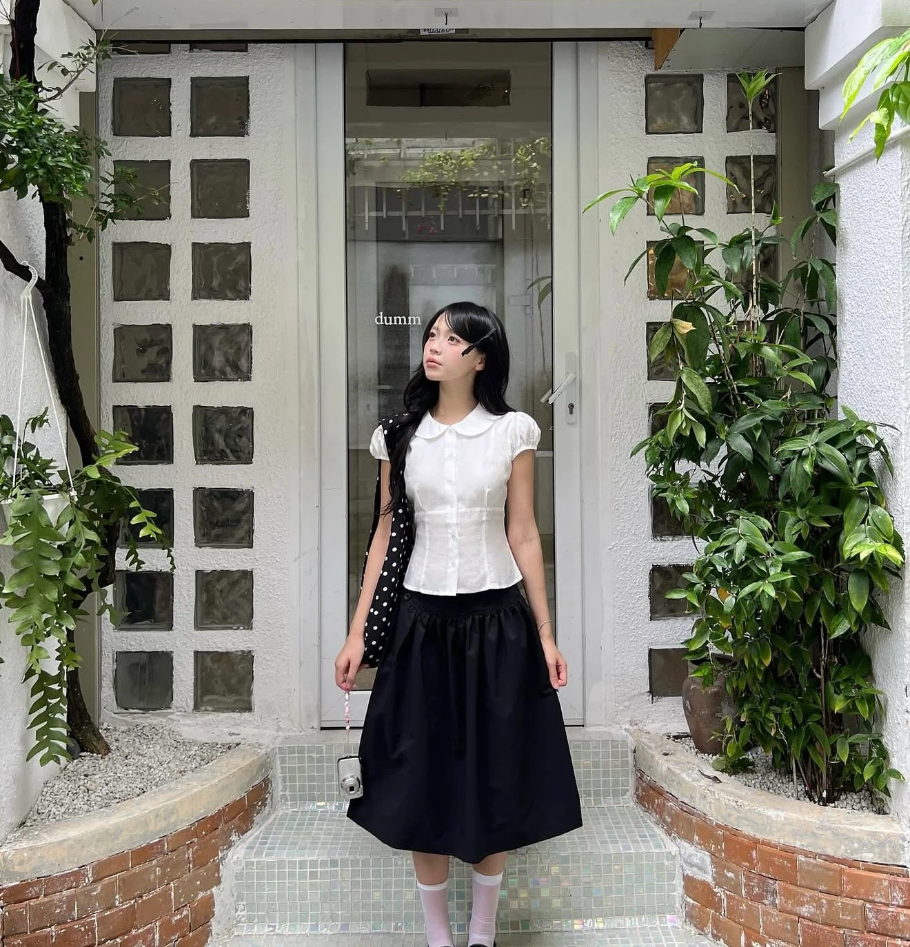 Coquette White Top & Black Midi Skirt Set