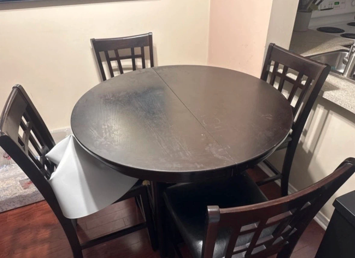 Dark Wood Round Dining Table with 4 Chairs - photo 2