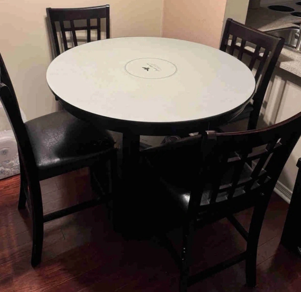 Dark Wood Round Dining Table with 4 Chairs - photo 3