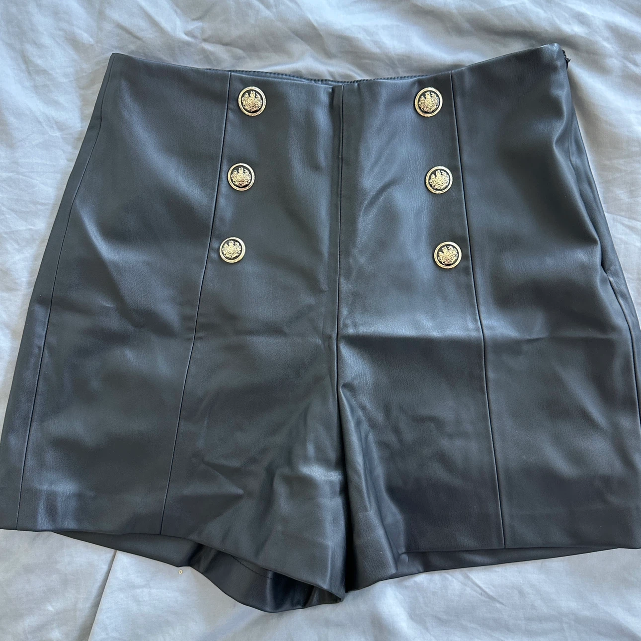 ZARA Black Faux Leather Shorts Large
