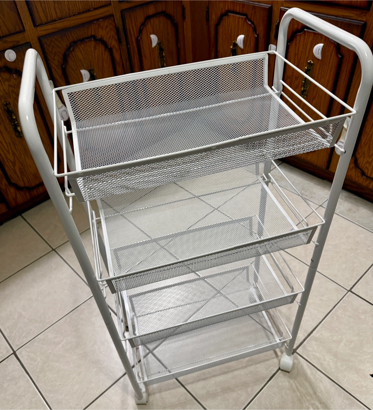 White 4-Tier Wire Mesh Rolling Cart - photo 2