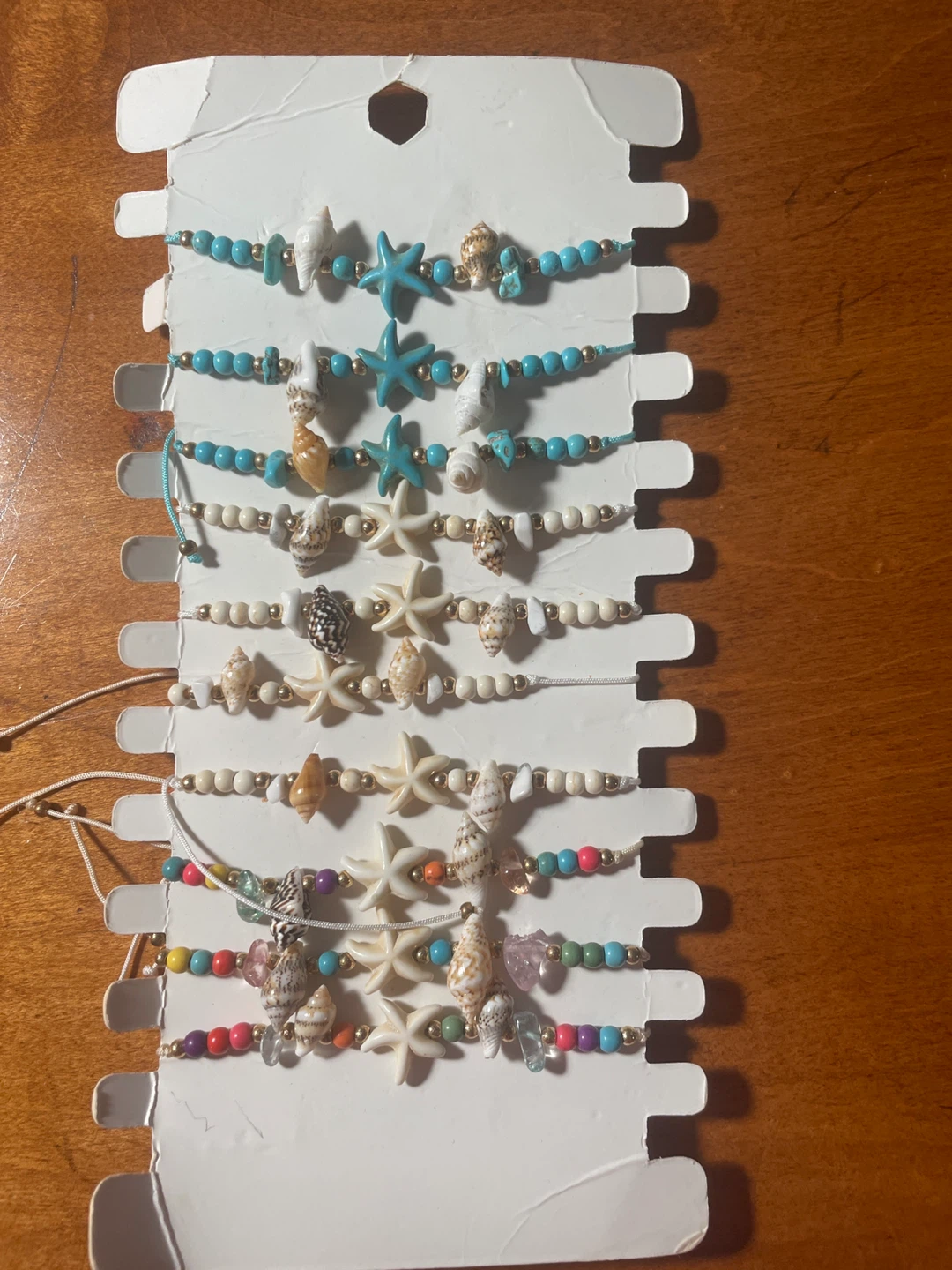 Set of 10 Beach Anklets with Seashells and Starfish