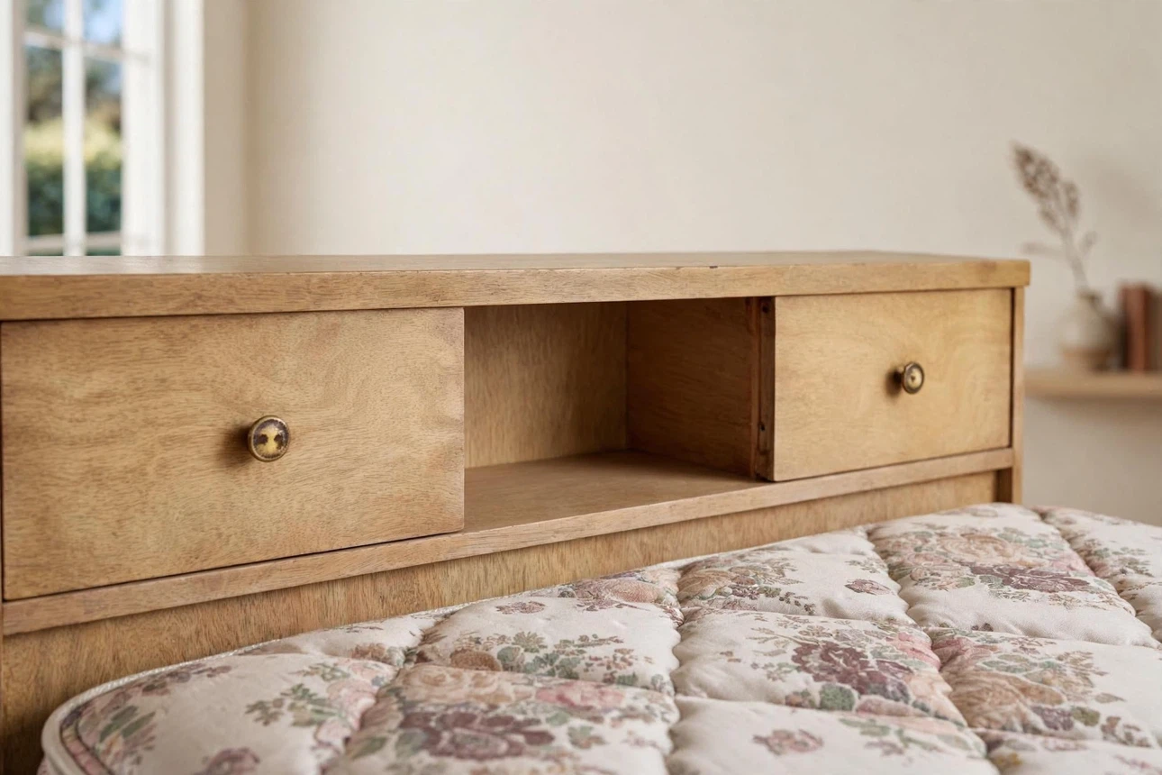 Vintage Wood Queen Bed Set with Storage – Complete Set - photo 3