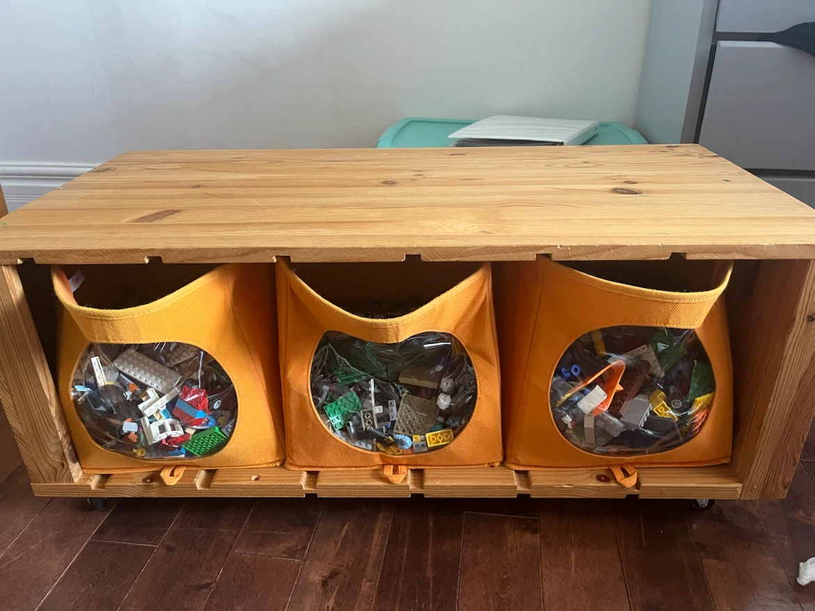 Large lot of Lego bricks with rolling table