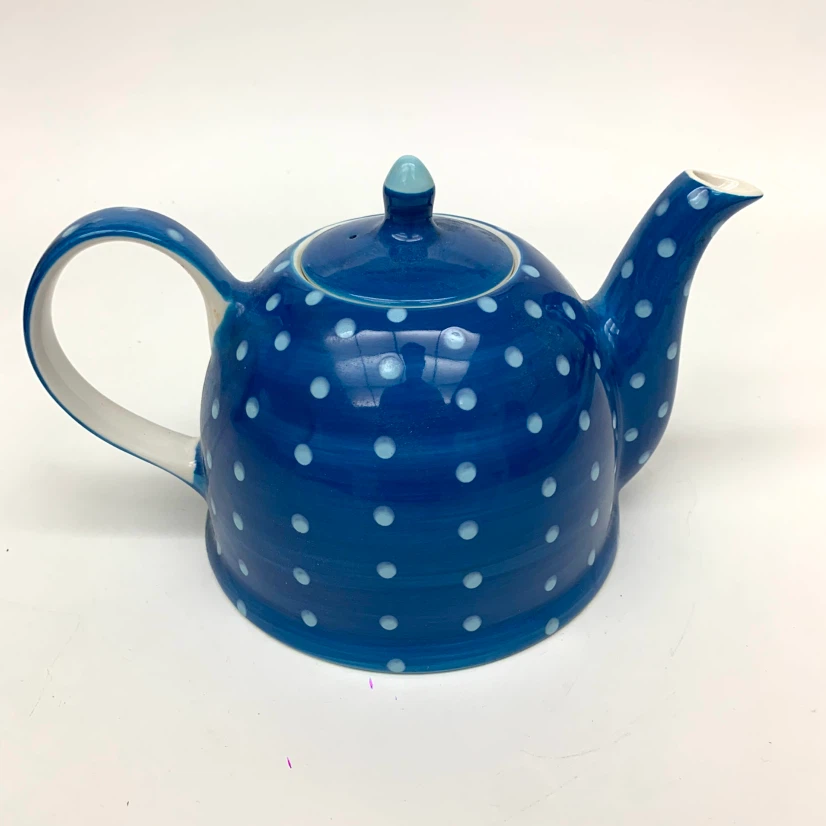 Blue Polka Dot Ceramic Teapot Tea Pot Kitchen Decor Kettle