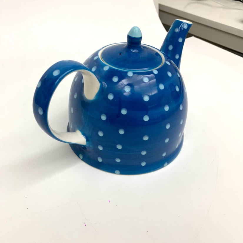 Blue Polka Dot Ceramic Teapot Tea Pot Kitchen Decor Kettle - photo 2